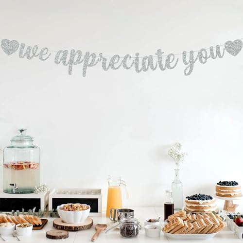BEISHIDA Silver We Appreciate You Banner - No DIY Employee Appreciation for Office Party Decorations - Thank You for Employee, Teacher, Doctor, Nurse, Staff - Image 5