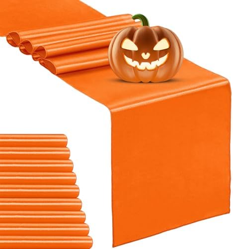 10-Pack Satin Table Runner Orange 12 x 108 inches Long, Table Runners for Wedding, Birthday Parties, Banquets Decorations（10 Pack, 12x108 Inch, Orange） by Hahuho