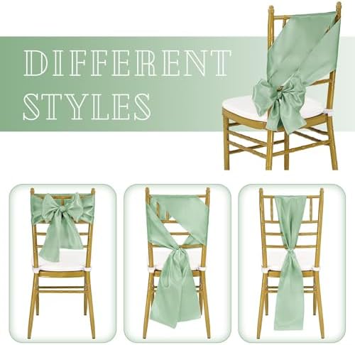 fani 60 PCS Satin Chair Sashes, 7x78 Inch, Sage Green - Image 4