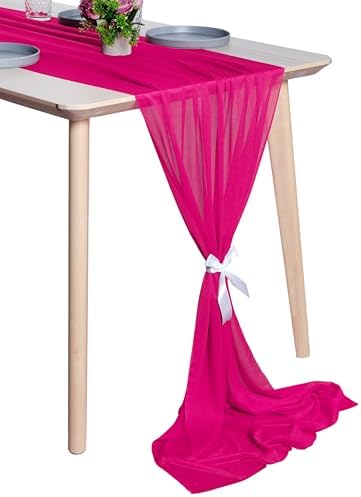 Pack of 20 Chiffon Table Runners 29 x 120 Inch, 14FT Long - Hot Pink by MDS