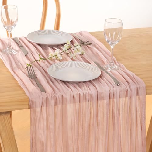 Pink Cheesecloth Table Runner Fall Wedding Bridal Party Decor 10ft, 2 Pack - Image 5