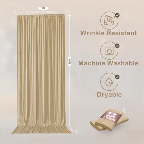 10ftx10ftWrinkle Free Champagne Backdrop Curtains for Parties, 2 Panels Silky Polyester Photo Backdrop Drapes Back Drop Cloth Drapery for Wedding Birthday Photography Baackground - Image 6