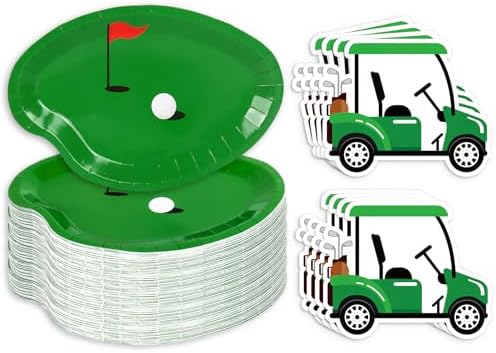 Whaline 90Pcs Golf Party Plates Napkin Set, Green Sport Ball by Whaline