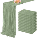 12 Pack Sage Green Cheesecloth Table Runner 10FT Rustic Gauze Fabric Cheese Cloth Table Runner for Wedding Bridal Baby Shower Table Decor 20 x 120 Inch Long Boho Sheer Birthday Party Table Decorations by FoliafeelHome
