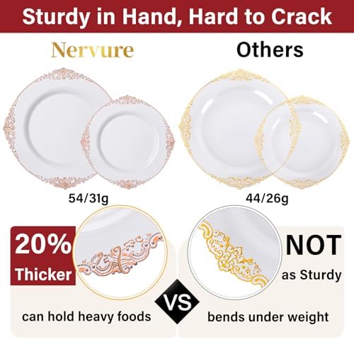 Nervure 700PCS Rose Gold Plastic Plates - Rose Gold Plastic Dinnerware Sets for 100 Guests - 200 White Disposable Plates, 300 Silverware, 100 Cups, 100 Napkins for Wedding & Party - Image 6