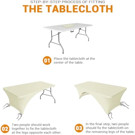 Eurmax USA 2-Pack Spandex Table Cover 6 ft. Fitted 30+ Colors Polyester Tablecloth Stretch Spandex Table Cover-Table Toppers,6 FT Table Cover Open Back (Ivory) - Image 3