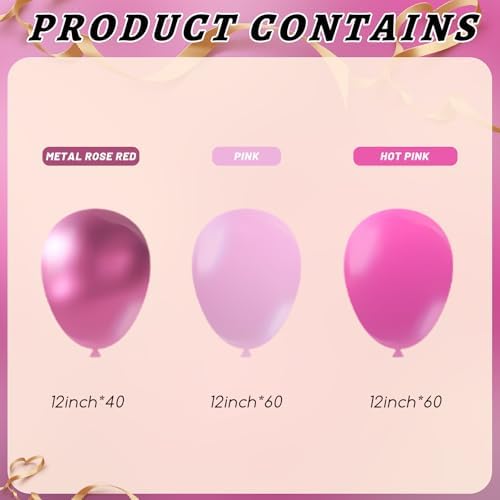 160Pcs Pink Balloons Metallic Pink Balloon,12 Inch Hot Pink Balloons Pink Metallic Pink Latex Balloons for Wedding,Baby Shower,Princess Theme Party Decorations - Image 2