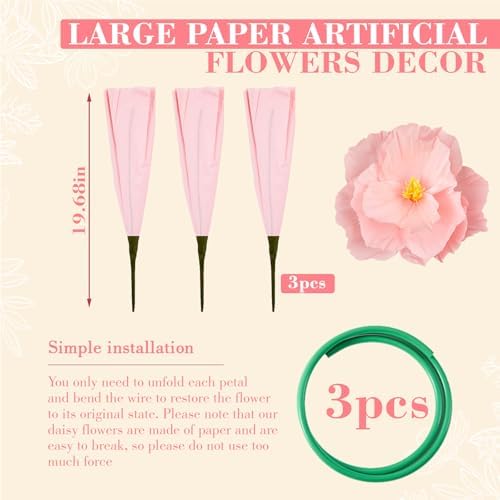 3 Pcs 5ft Large Paper Soft Pink Poppy Flower Giant Artificial Poppy - Image 2