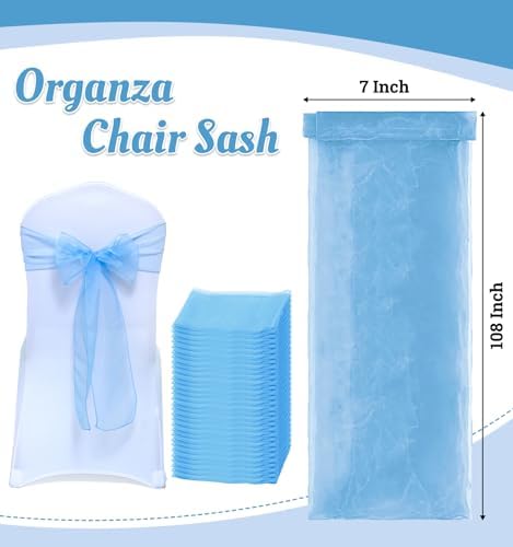 MDS Pack of 75 Organza Chair Sashes for Wedding & Event Décor – Baby Blue - Image 3