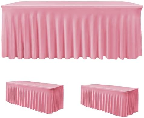 Pink Spandex Table Cloths for 6 foot Rectangle Tables, Baby Shower 2 Pcs by HolidayIdeas
