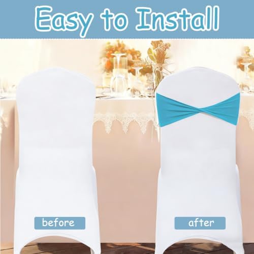 Lake Blue Chair Sashes Bows 60Pcs Spandex Chair Sashes Elastic Chair Cover Bands Ties Without Buckle for Wedding Birthday Party Ceremoney Events Decoration - Image 4