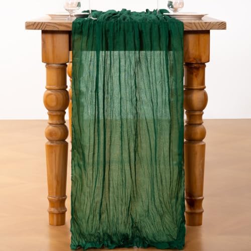 DeZerlor Emerald Green Cheesecloth Table Runners 12 Pack Christmas Runners - Image 4
