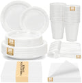 White Plastic Party Plates Set 30 Guest for Wedding Birthday Decorations by UseOnceDoneRight
