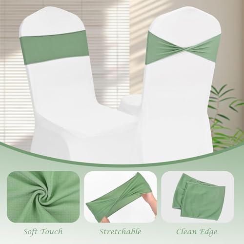 Spandex Sage Green Chair Sashes Bows 60 Pcs Sage Chair Sashes Elastic Chair Cover Bands Ties Without Buckle for Wedding Birthday Party Ceremoney Events Decoration - Image 3