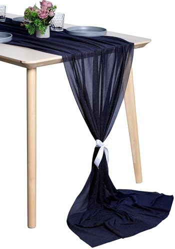 Pack of 15 Chiffon Table Runners 29 x 120 Inch, 14FT Long - Navy Blue by MDS