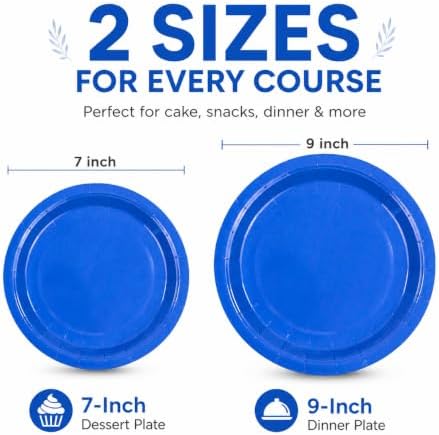 100PCS Blue Paper Plates Disposable Party Tableware Set - Image 7