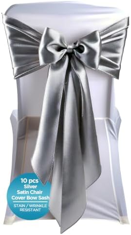 Leading Linens 10 pcs Silver 108"x8" Satin Bow Sash Chair Cover Decoration by LeadingLinens