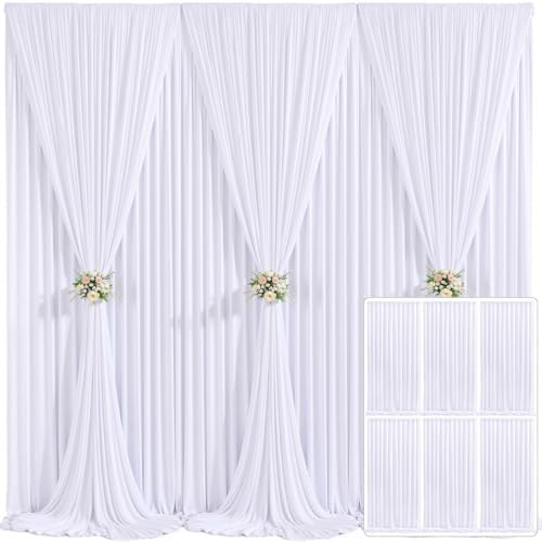 6 Panels White Backdrop Curtain for Parties Wedding Wrinkle Free White Photo Curtains Backdrop Drapes Fabric Decoration for Baby Shower 30ft(W) x 10ft(H) by Tao-GePartyDecorations