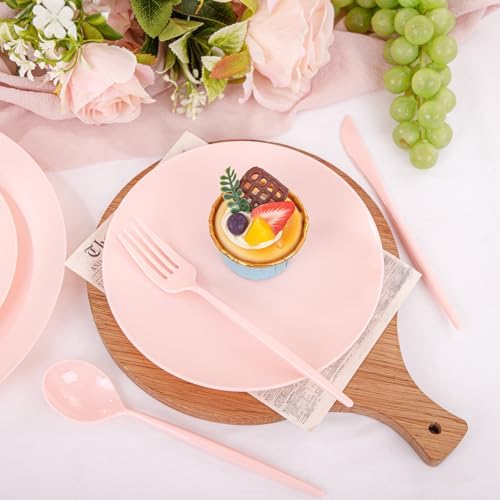 EjonirInjonir 150pcs Heavy Duty Pink Plastic Plates for Wedding Matte Set - Image 6