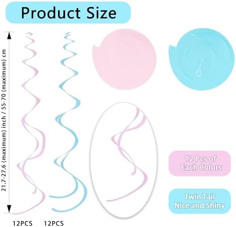 BEISHIDA 24Pcs Matte Pink Blue Hanging Swirls Gender Reveal Decor - Image 2
