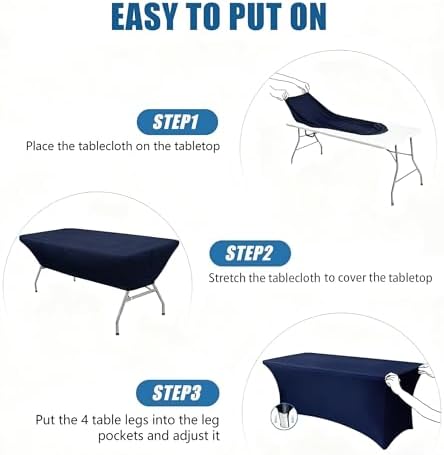 6FT Blue Table Cloth - 6 Pack Fitted Stretch Rectangle Spandex Tablecloth, Washable Table Cover for Party, Picnic, Wedding, Banquet, Birthday and Festival(30" x 72") - Image 4