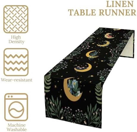 Moon Floral Table Runner Magic Moon Moonlit Flowers Stars Wildflower Botanical Natural Dinner Runner for Farmhouse Kitchen Dining Table Holiday Party Decoration 13"x90" - Image 4