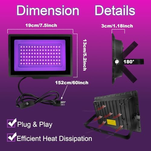 2 Pack 60W LED Black Light, IP66 Waterproof Blacklight Flood Light - Image 5