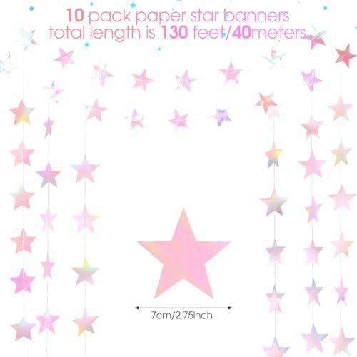 Patelai 130 ft Star Garland Banner Decor,Iridescent Pink - Image 2