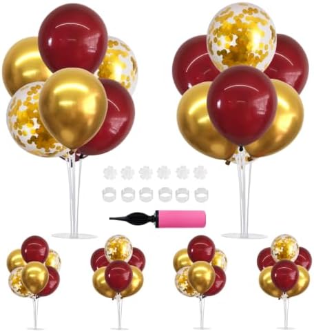 TONIFUL 6 Set Wine Red Gold Balloon Stand Balloon Centerpieces for Table by TONIFUL