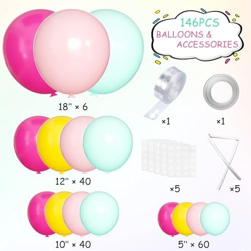 MEBAY Balloons Arch Kit, 146Pcs Matte Rose Red Tender Pink Macaron Green Yellow Latex Balloon Different Sizes 18 12 10 5 Inch for Birthday Baby Bridal Shower Wedding Party Backdrop Decorations - Image 2