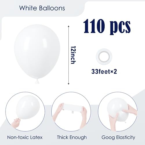 Voircoloria 110pcs White Latex Party Balloons, 12inch - Image 2