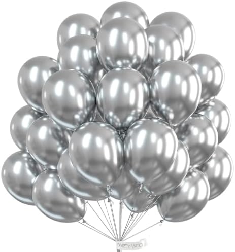 PartyWoo Metallic Silver Balloons 50pcs Latex Helium Balloons 12 Inch by PartyWoo
