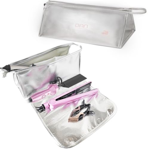 DAN Technology Hair Tools Travel Bag, 12.5 x 5.5 x 5.5 inches, Silver - Heat Resistant Mat, Protective Pad, Hanging Rope, Portable Design, Ideal for Hair Dryer, Curling Iron, Flat Iron, Straighteners by DANTECHNOLOGY
