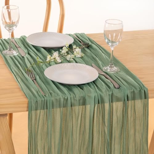 Sage Green Cheesecloth Table Runner Boho Fall Table Decorations 10ft - Image 3