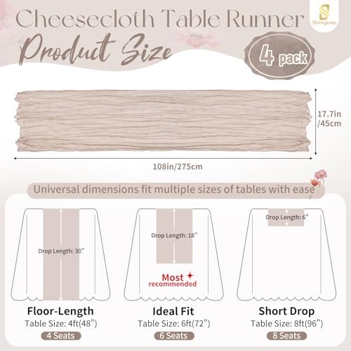 4 Pack Rosy Brown Cheesecloth Table Runner 17x108 Inches Boho Home Decor - Image 2