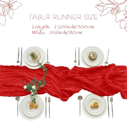 2 Pack Red Cheesecloth Table Runner for Fall Christmas Party Decor - Image 4