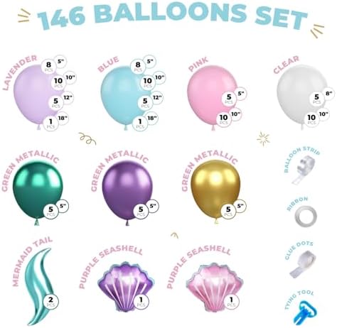 Vellax 78-Pc Mermaid Balloon Garland Arch Kit, Under the Sea Theme - Image 2