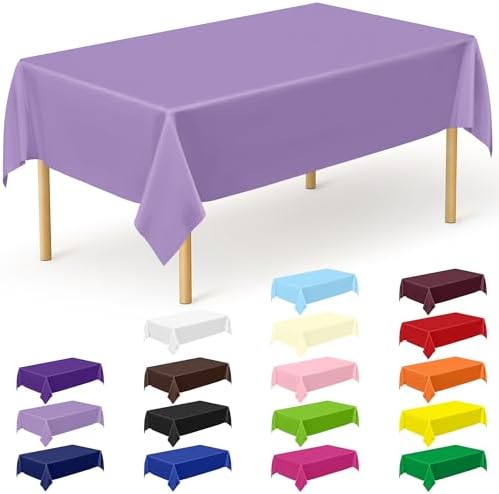 QZYL 12 PCS Lavender Plastic Tablecloths, 54 in x 108 in Dinner Table Cloths, Rectangle Table Cover for Birthday Party Family Gathering Wedding by QZYL