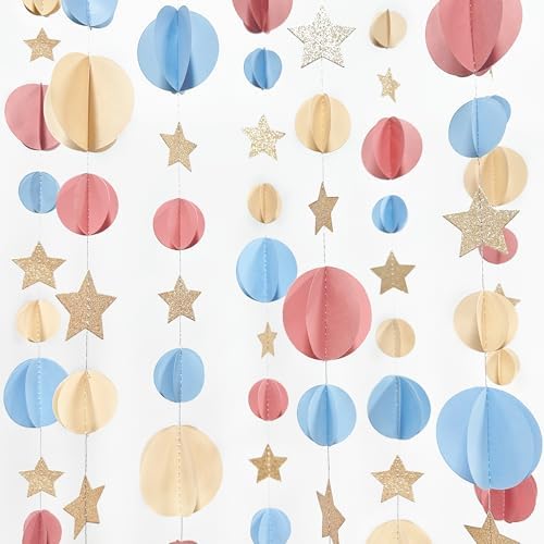 Champagne Gold Dusty Pink Blue Beige 3D Polka Dot Star Hanging Streamer Circle Dot Star Garland Banner for Boho Gender Reveal Birthday Engagement Wedding Party Decorations Supplies - Image 6