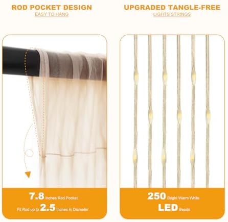 Champagne Tulle Backdrop with Fairy Lights for Parites Wrinkle-Free Sheer Curtain Drapes Photo Back Drop for Wedding Baby Shower Bridal Shower Birthday Dance Home Décor- 10ft×8ft, Champagne - Image 6