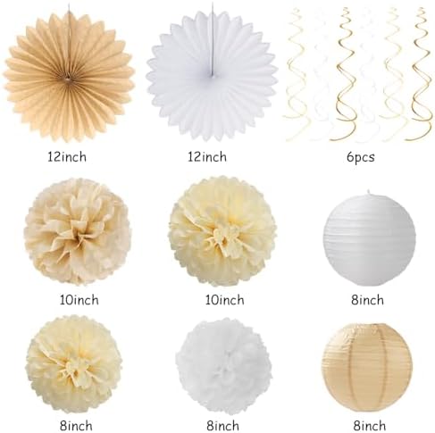 Champagne Gold White Bridal-Shower Party-Decorations - 31pcs Bride to Be Banner,Boho Neutral Bachelorette Paper Lanterns,Wedding Streamers Garland,Tissue Pom Poms Flower Fan Decor Supplies Burgleda - Image 3