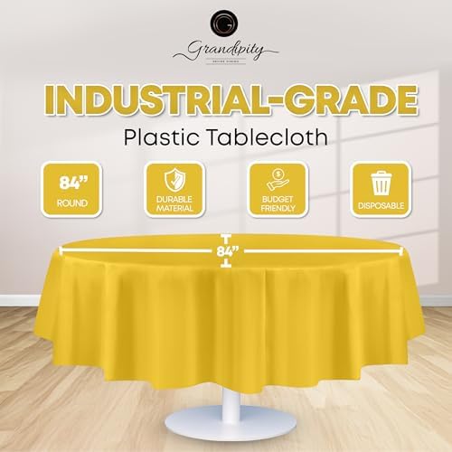 Grandipity Plastic Table Cloth Disposable 12 Pack 84" Round Yellow - Image 2