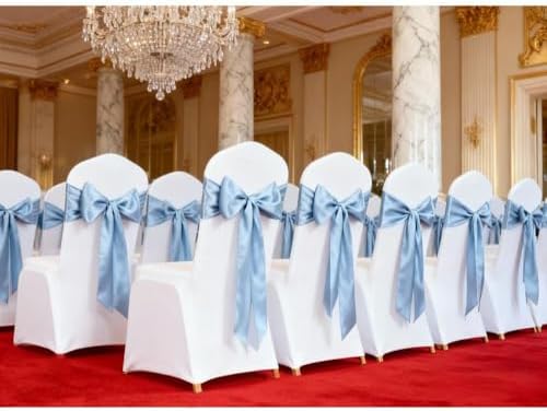 Dusty Blue Chair Sashes Bows 50 Pack Satin Chair Ties Ribbons for Wedding Party Ceremony Event Chairs Decor - Image 4