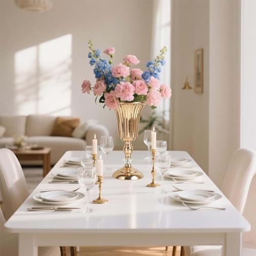 11.6 inches Metal Wedding Flower Trumpet Stripe Vases Table Centerpieces for Artificial Flower Arrangements for Anniversary Celebration/Wedding/Party/Birthday Event Aisle Home Decor (Gold, 6pcs) - Image 4