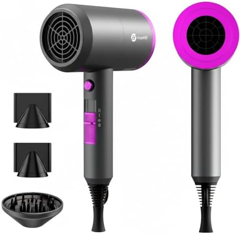 slopehill Professional Ionic Hair Dryer, Powerful 1800W Fast Drying Low Noise Blow Dryer with 2 Concentrator Nozzle 1 Diffuser Attachments for Home Salon Travel by slopehill