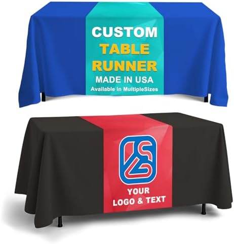 Custom Table Runner with Business Logo, Tradeshow Events, Parties, Promotions, Exhibitions, Proudly Made in USA, Personalized Table Decor and Small Business Essentials (30"x72") by WayToLight