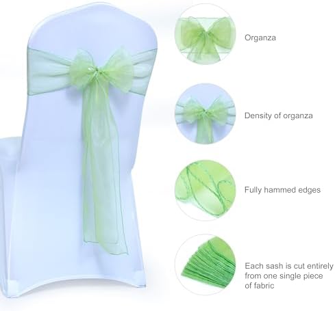Pack of 200 Organza Chair Sashes for Wedding & Event Décor – Apple Green - Image 6
