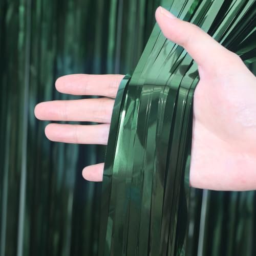 Voircoloria Retro Green Foil Fringe Backdrop Curtains, 3.3x6.6ft, 3pcs - Image 2