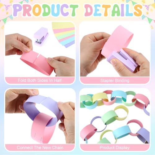 Booson Pastel Birthday Decorations Paper Chain Garland Set Strips Streamers - Image 4
