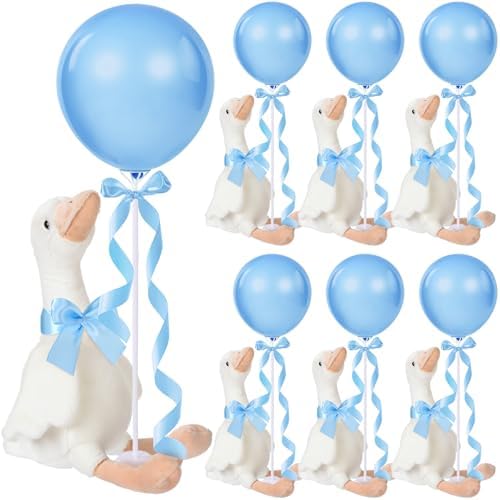 Chunful 6 Set Blue One Silly Goose 1st Birthday Decoration 11.8 Inch Soft Goose Stuffed Animal Baby Shower Centerpieces Swan Stuffed Animal with Balloon Table Decor for Wedding Gift Party Favor by Chunful